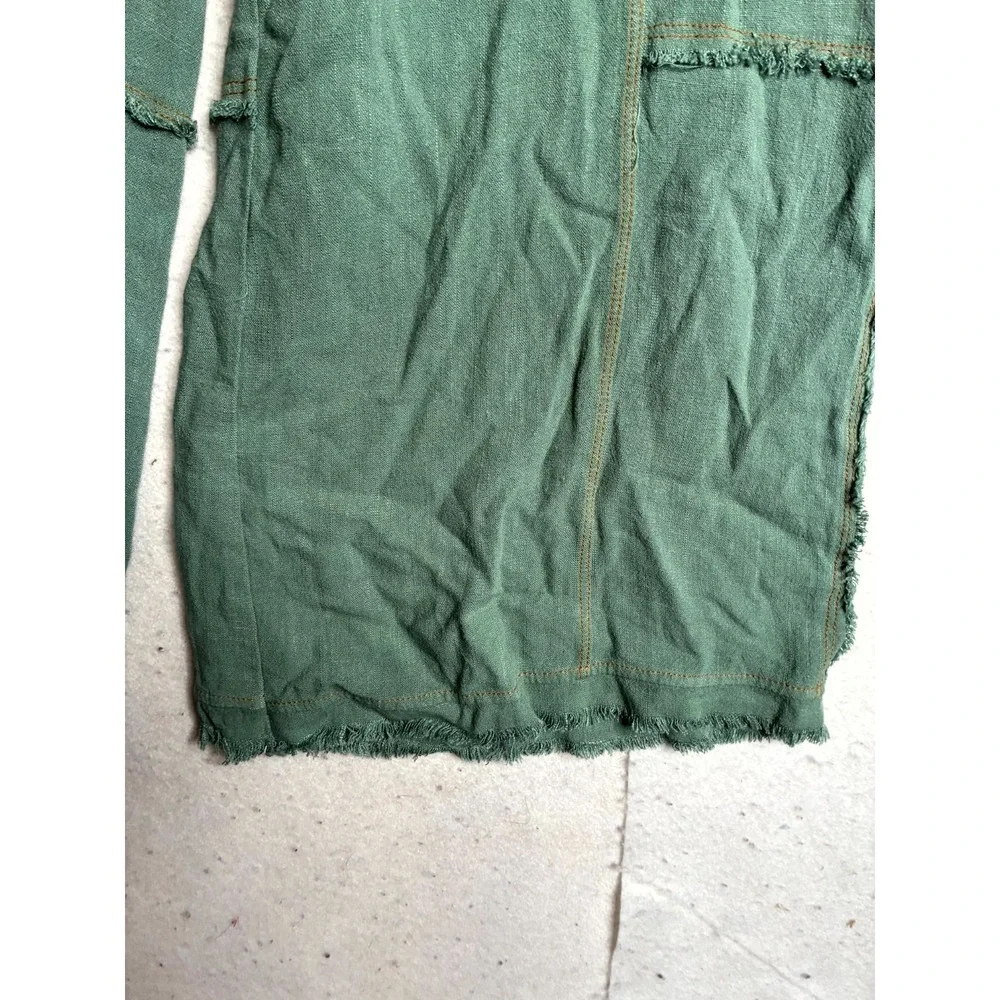 Umgee Linen Blend Cargo Pants Women Small Green Reg Fit Frayed Hem High Waisted